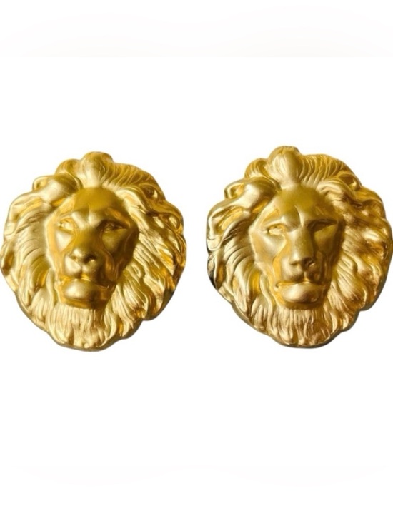 Jewelry - Vintage 1980s Gold Lion Head Statement Post Earrings Bold Gold